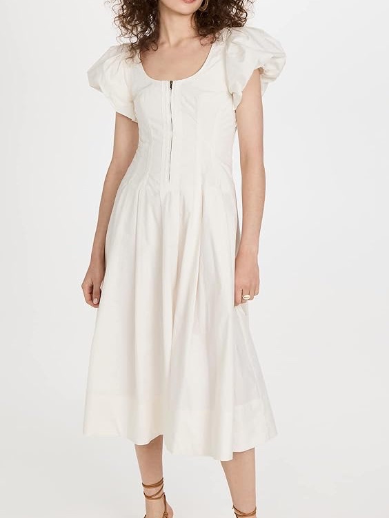 Ulla Johnson White Zoya Puff Sleeve Midi Dress - Size 2